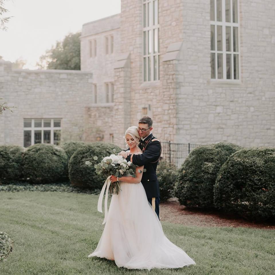 bride and groom at church